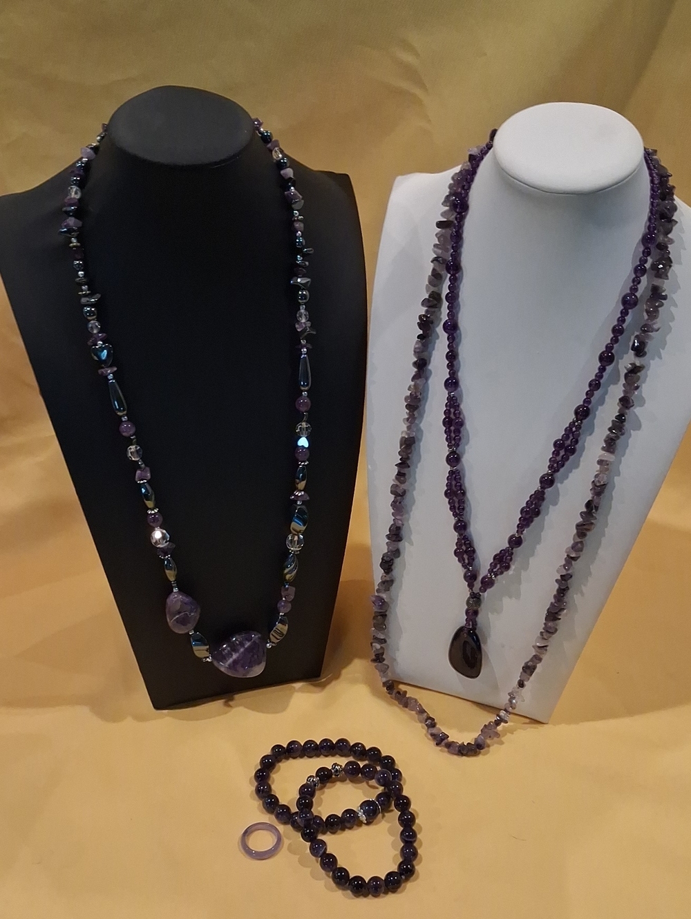 Amethyst Beaded Necklace and Bracelet Lot - Purple